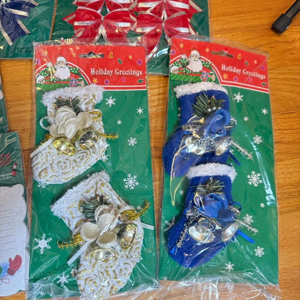 Christmas Gift Wrap Decor Velvet Bows Giant Gift Bags Holiday Recipe Cards Lot